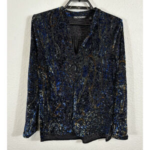 Snoskins‎ Top Womens Small Blue Yellow Burnout Long Sleeve Polyester Blend